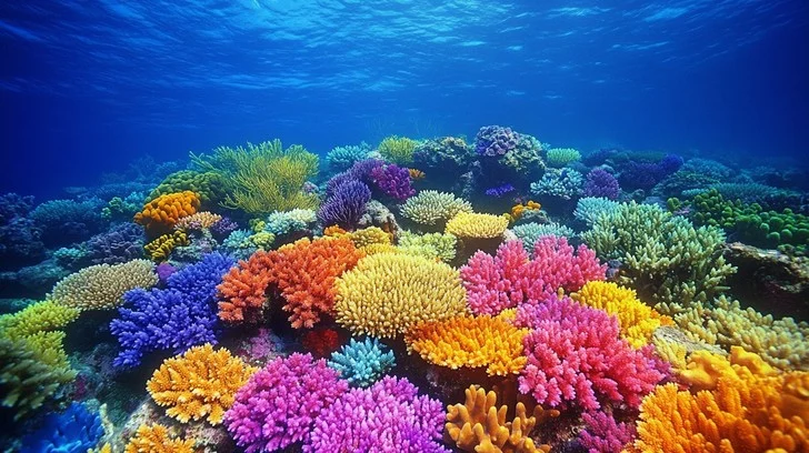 Vibrant coral reef and tropical fish Indian Ocean Zanzibar Tanzania