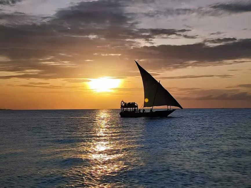 Sunset dhow cruise on the Indian Ocean off Zanzibar Tanzania